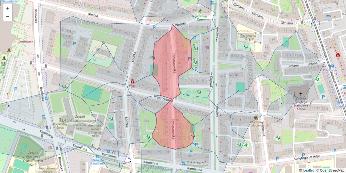 Szczegółowa mapa kodu pocztowego 50-523 z granicami, sąsiednimi kodami pocztowymi i urzędami pocztowymi