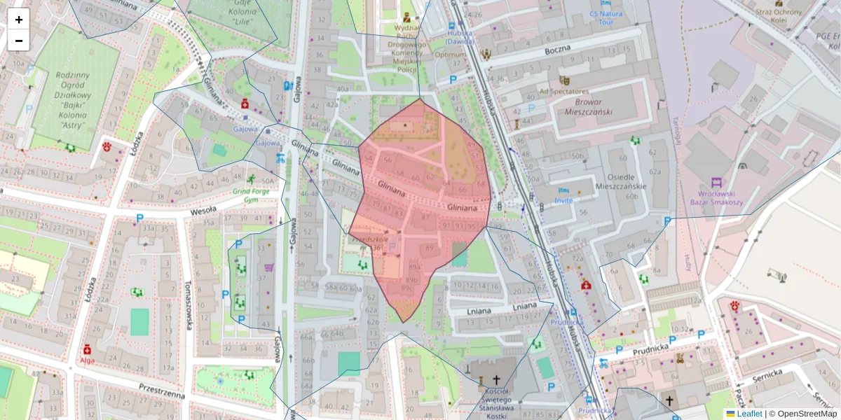 Szczegółowa mapa kodu pocztowego 50-526 z granicami, sąsiednimi kodami pocztowymi i urzędami pocztowymi