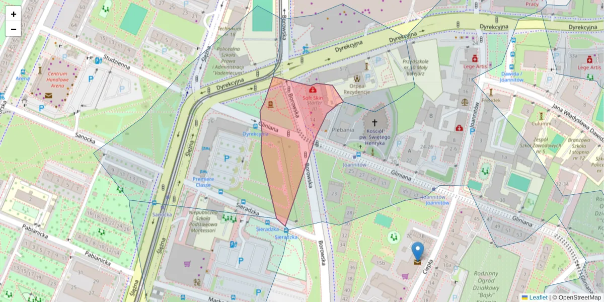 Szczegółowa mapa kodu pocztowego 50-530 z granicami, sąsiednimi kodami pocztowymi i urzędami pocztowymi