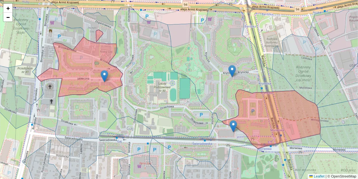 Szczegółowa mapa kodu pocztowego 50-539 z granicami, sąsiednimi kodami pocztowymi i urzędami pocztowymi
