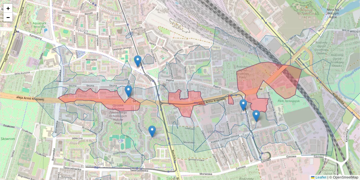 Szczegółowa mapa kodu pocztowego 50-541 z granicami, sąsiednimi kodami pocztowymi i urzędami pocztowymi