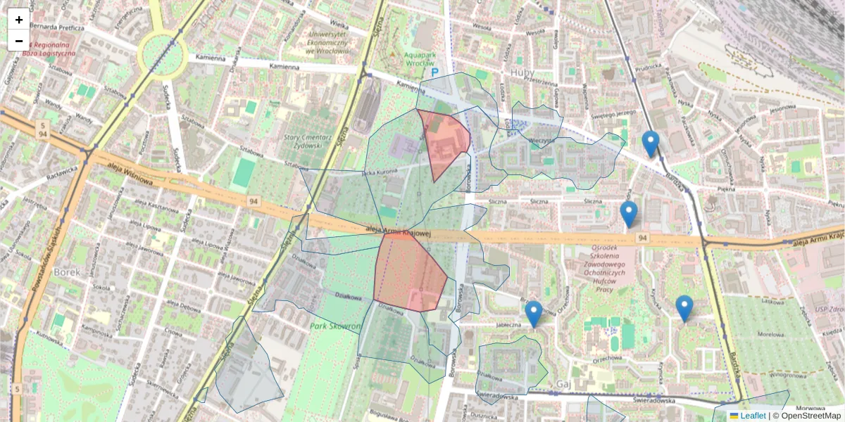 Szczegółowa mapa kodu pocztowego 50-551 z granicami, sąsiednimi kodami pocztowymi i urzędami pocztowymi