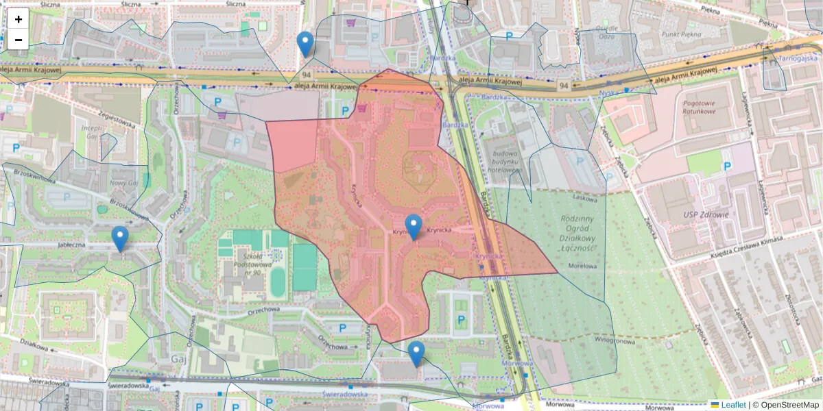Szczegółowa mapa kodu pocztowego 50-555 z granicami, sąsiednimi kodami pocztowymi i urzędami pocztowymi