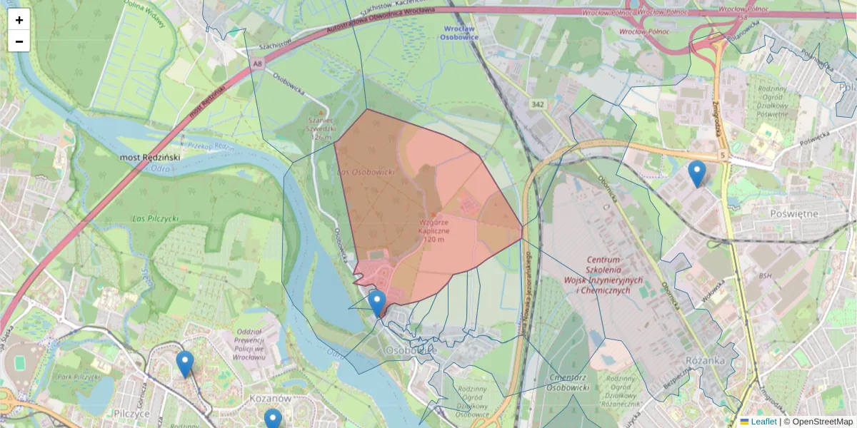 Szczegółowa mapa kodu pocztowego 51-003 z granicami, sąsiednimi kodami pocztowymi i urzędami pocztowymi