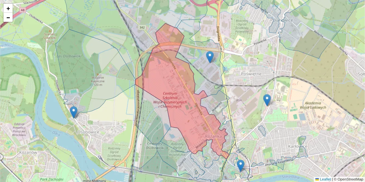 Szczegółowa mapa kodu pocztowego 51-114 z granicami, sąsiednimi kodami pocztowymi i urzędami pocztowymi