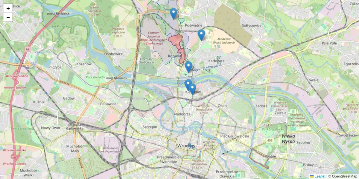 Szczegółowa mapa kodu pocztowego 51-116 z granicami, sąsiednimi kodami pocztowymi i urzędami pocztowymi