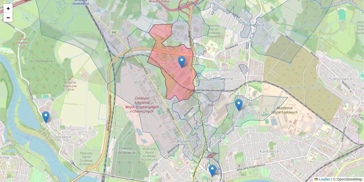 Szczegółowa mapa kodu pocztowego 51-117 z granicami, sąsiednimi kodami pocztowymi i urzędami pocztowymi