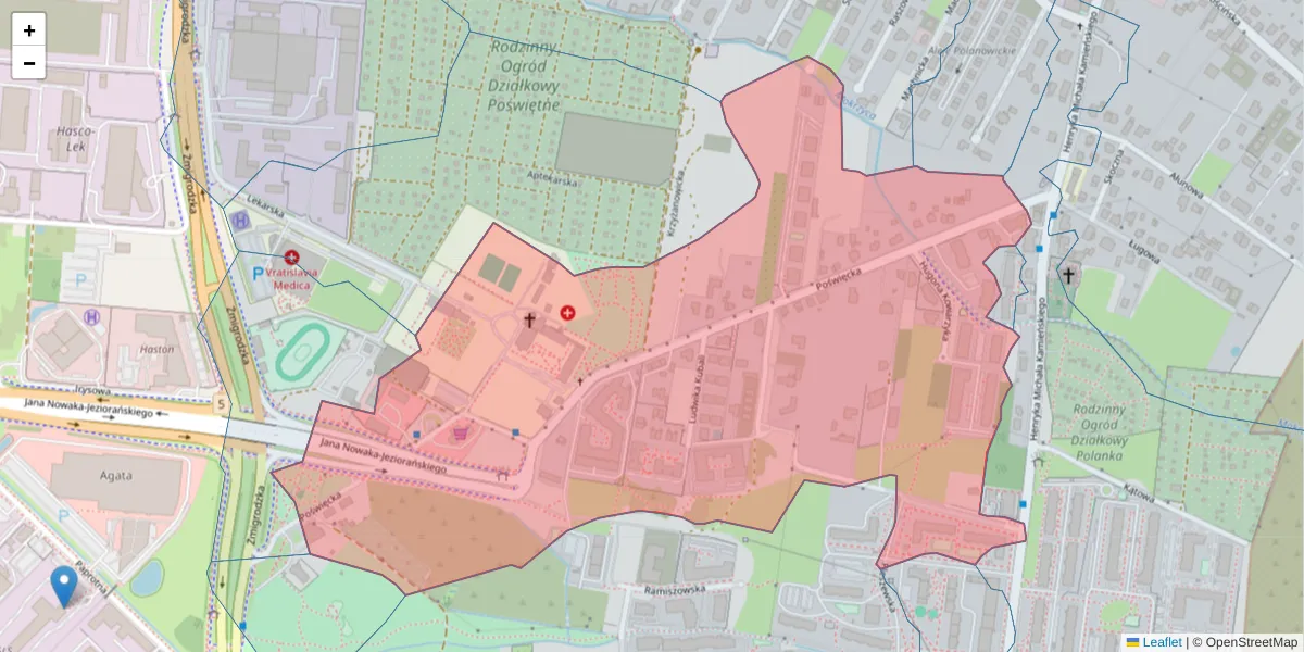 Szczegółowa mapa kodu pocztowego 51-128 z granicami, sąsiednimi kodami pocztowymi i urzędami pocztowymi