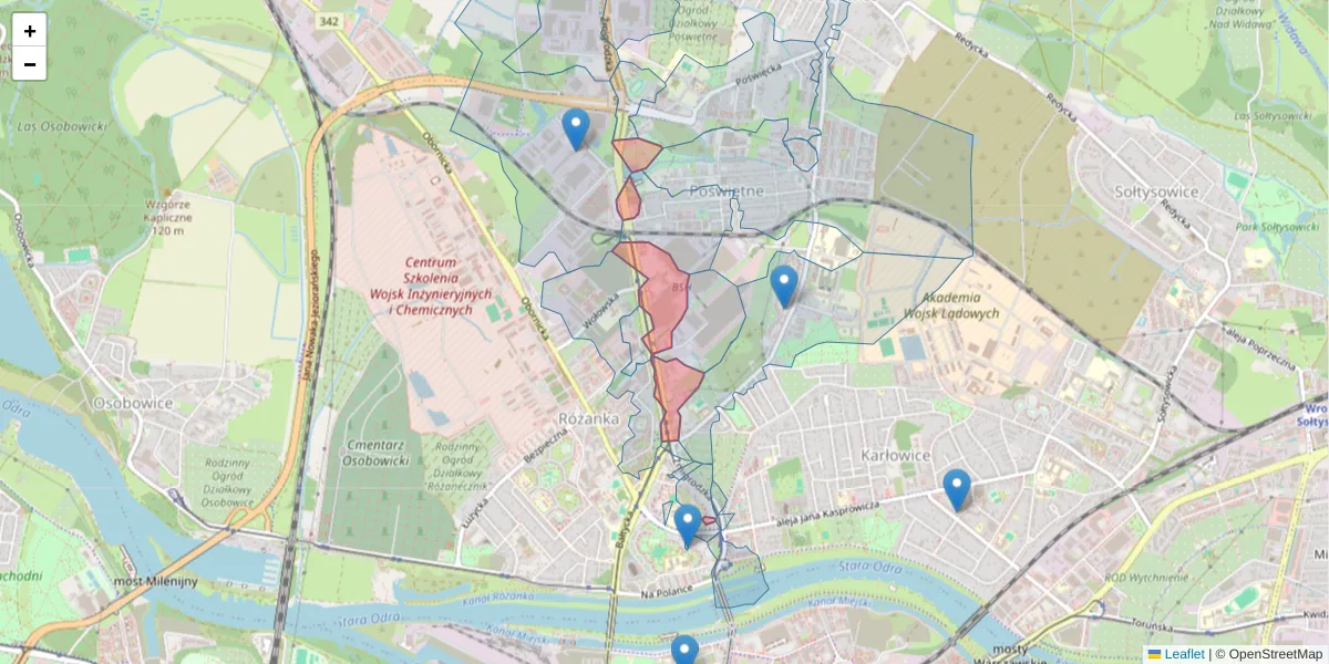 Szczegółowa mapa kodu pocztowego 51-130 z granicami, sąsiednimi kodami pocztowymi i urzędami pocztowymi