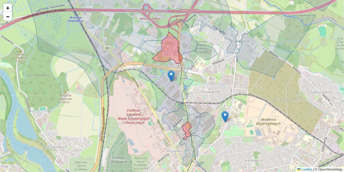 Szczegółowa mapa kodu pocztowego 51-131 z granicami, sąsiednimi kodami pocztowymi i urzędami pocztowymi