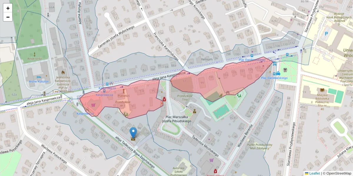 Szczegółowa mapa kodu pocztowego 51-146 z granicami, sąsiednimi kodami pocztowymi i urzędami pocztowymi