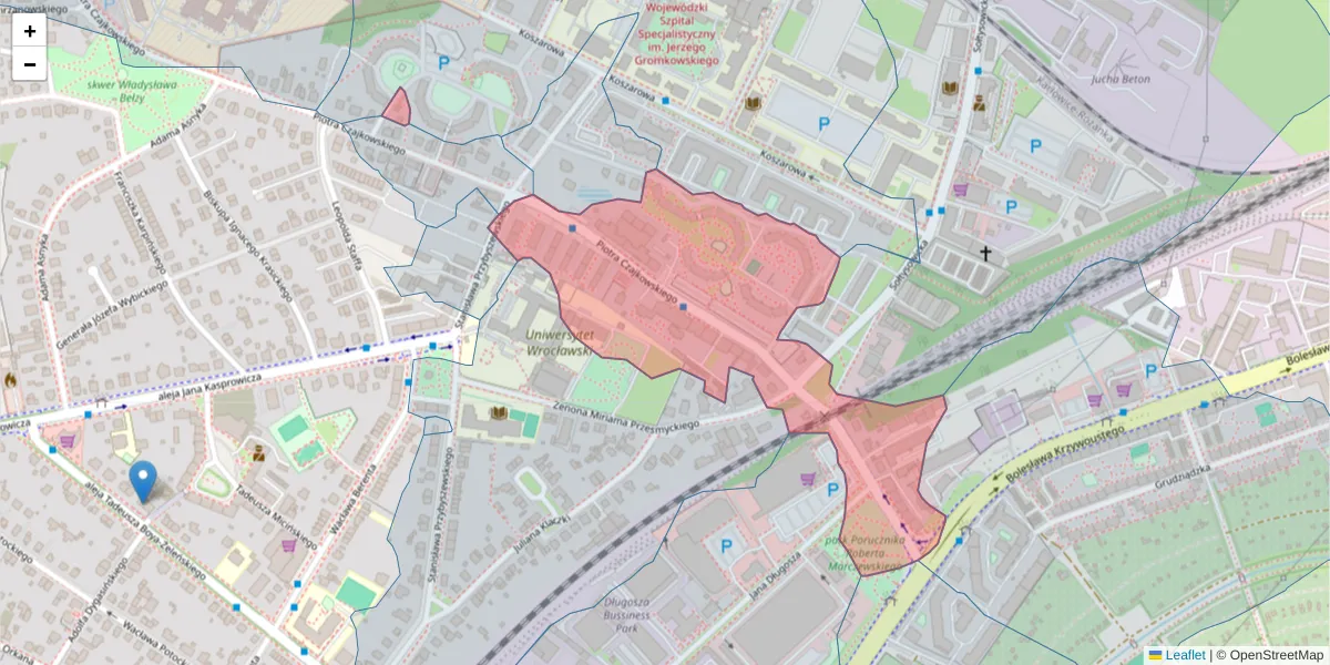Szczegółowa mapa kodu pocztowego 51-171 z granicami, sąsiednimi kodami pocztowymi i urzędami pocztowymi