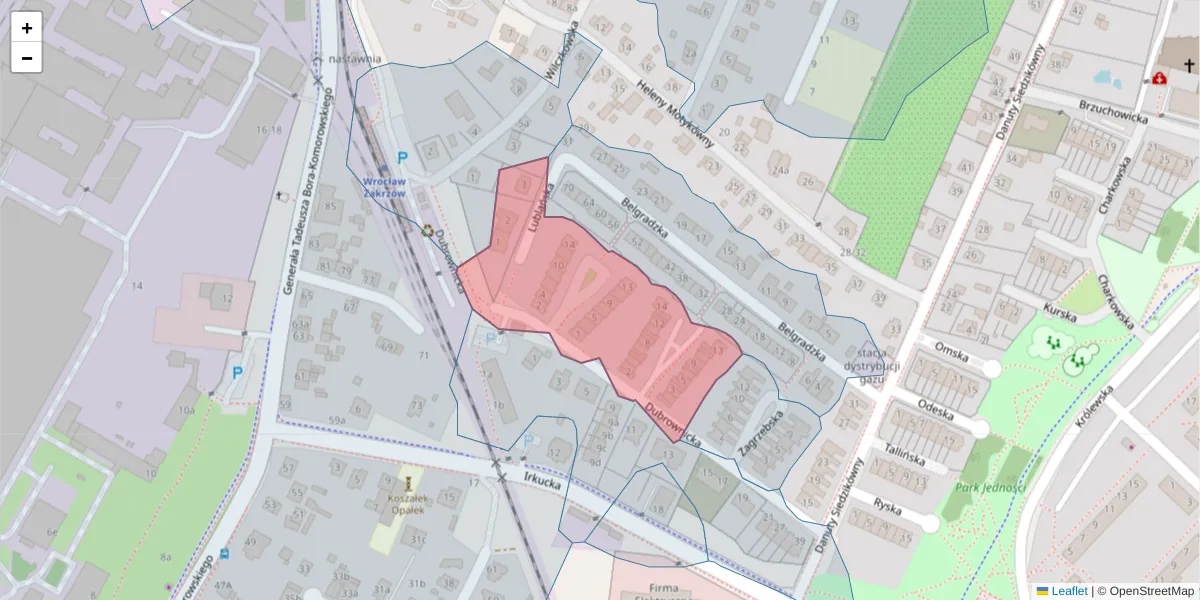 Szczegółowa mapa kodu pocztowego 51-207 z granicami, sąsiednimi kodami pocztowymi i urzędami pocztowymi