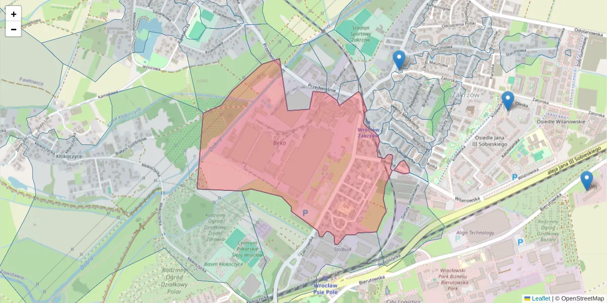 Szczegółowa mapa kodu pocztowego 51-210 z granicami, sąsiednimi kodami pocztowymi i urzędami pocztowymi