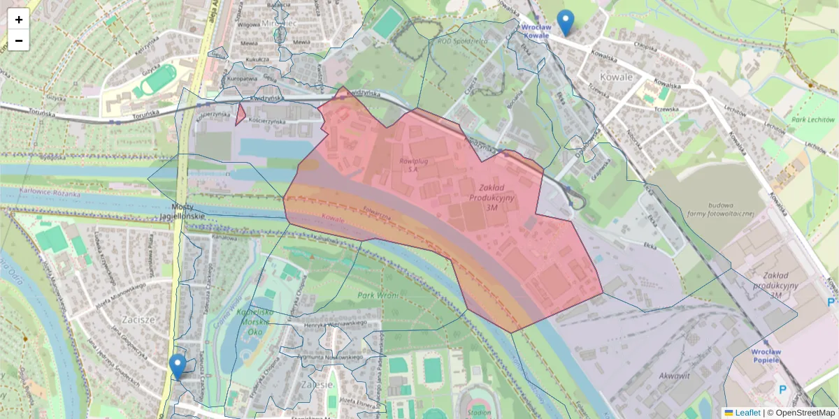 Szczegółowa mapa kodu pocztowego 51-416 z granicami, sąsiednimi kodami pocztowymi i urzędami pocztowymi
