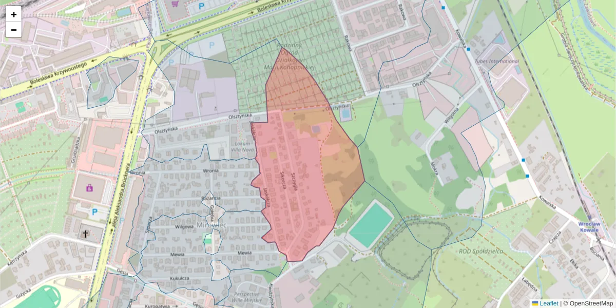 Szczegółowa mapa kodu pocztowego 51-420 z granicami, sąsiednimi kodami pocztowymi i urzędami pocztowymi