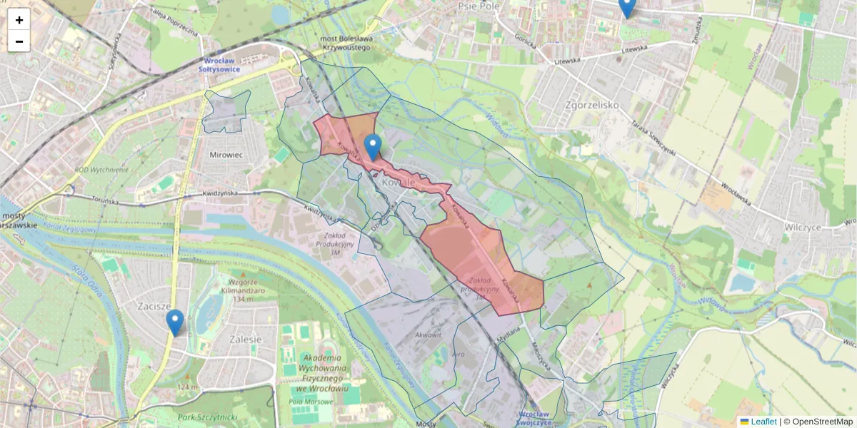 Szczegółowa mapa kodu pocztowego 51-424 z granicami, sąsiednimi kodami pocztowymi i urzędami pocztowymi