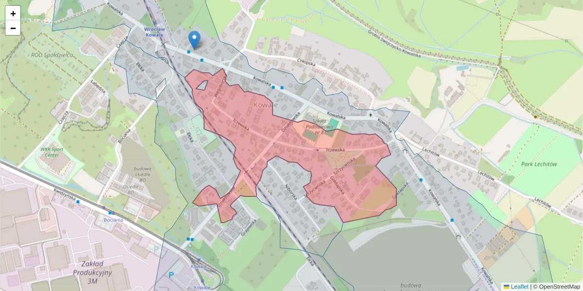 Szczegółowa mapa kodu pocztowego 51-429 z granicami, sąsiednimi kodami pocztowymi i urzędami pocztowymi