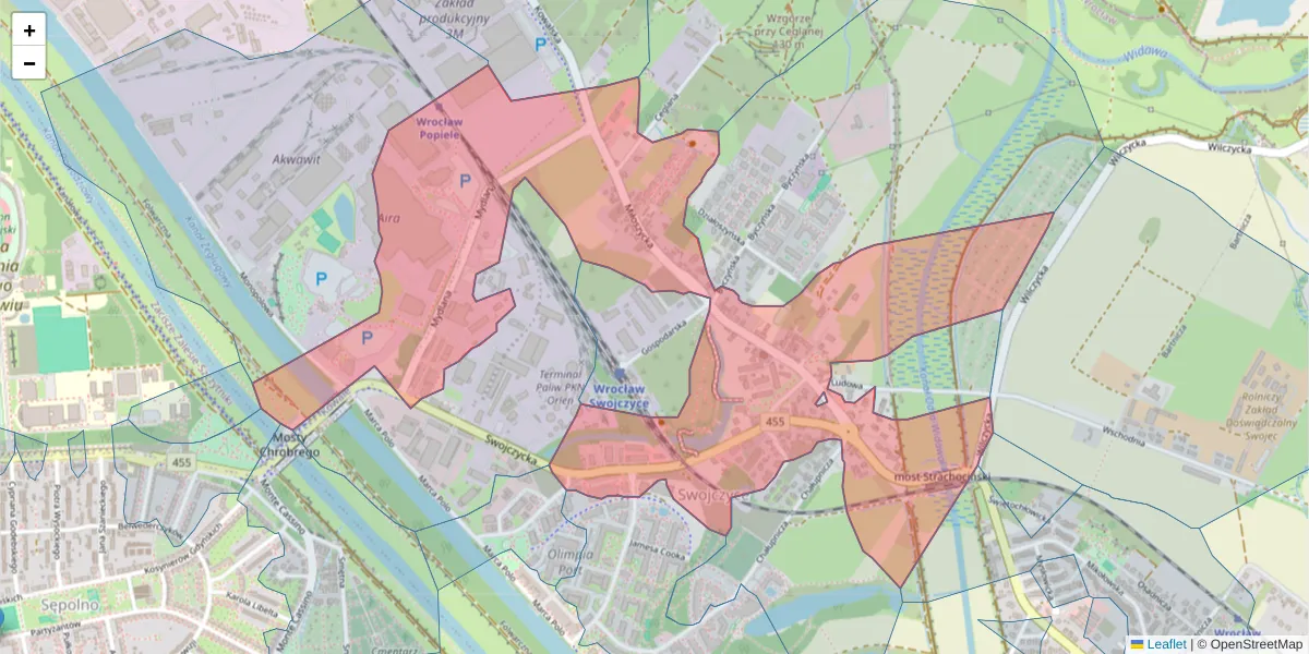 Szczegółowa mapa kodu pocztowego 51-502 z granicami, sąsiednimi kodami pocztowymi i urzędami pocztowymi