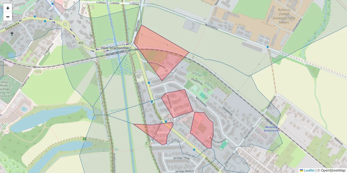 Szczegółowa mapa kodu pocztowego 51-506 z granicami, sąsiednimi kodami pocztowymi i urzędami pocztowymi