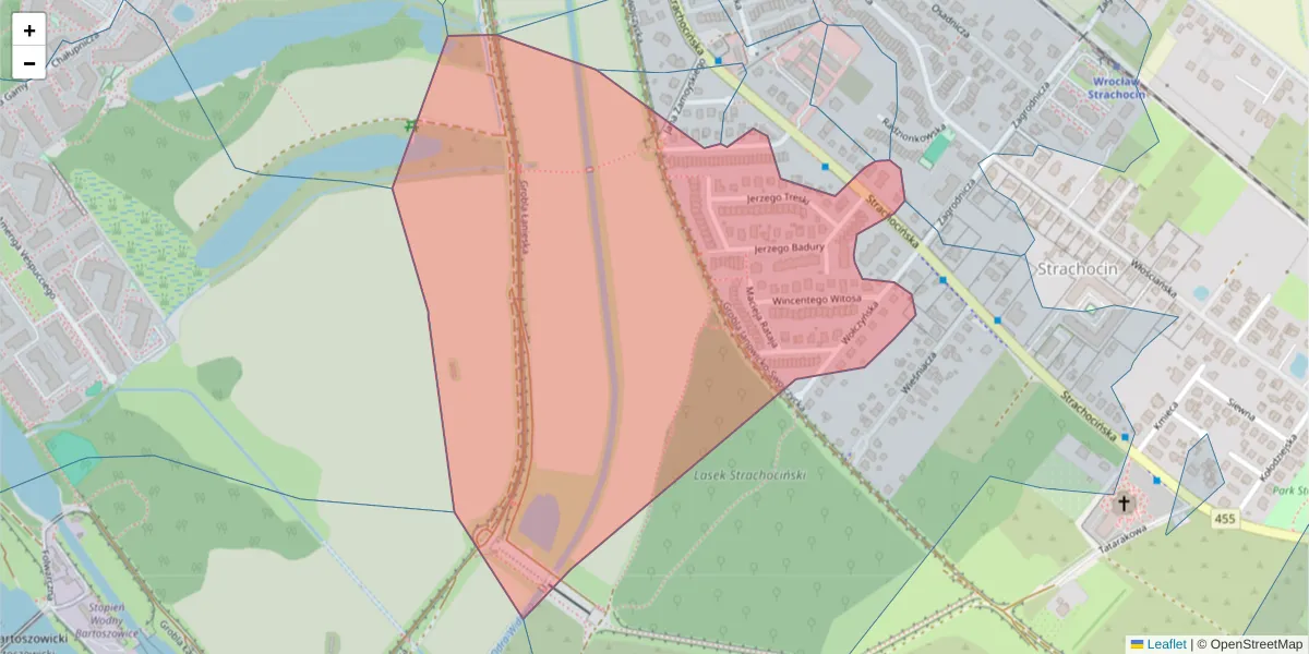 Szczegółowa mapa kodu pocztowego 51-507 z granicami, sąsiednimi kodami pocztowymi i urzędami pocztowymi