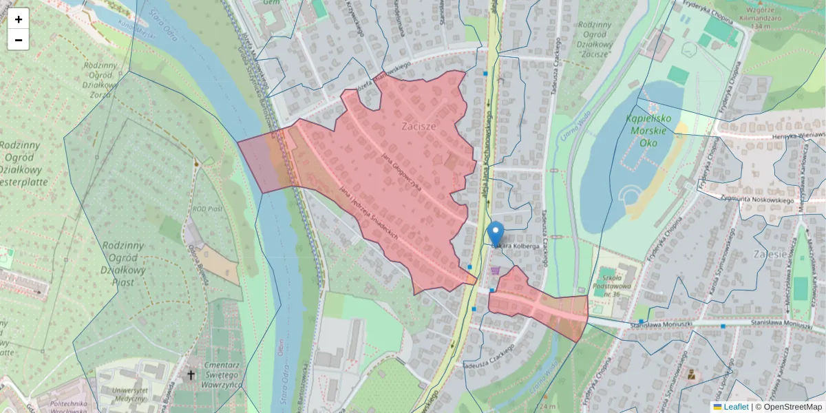 Szczegółowa mapa kodu pocztowego 51-604 z granicami, sąsiednimi kodami pocztowymi i urzędami pocztowymi