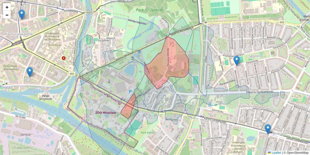 Szczegółowa mapa kodu pocztowego 51-622 z granicami, sąsiednimi kodami pocztowymi i urzędami pocztowymi