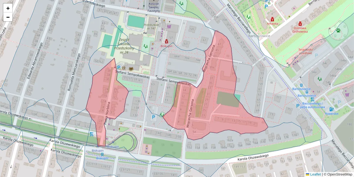 Szczegółowa mapa kodu pocztowego 51-664 z granicami, sąsiednimi kodami pocztowymi i urzędami pocztowymi