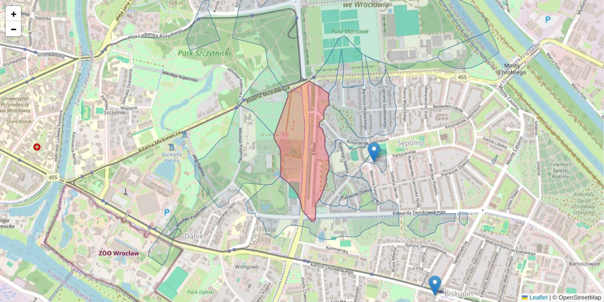 Szczegółowa mapa kodu pocztowego 51-671 z granicami, sąsiednimi kodami pocztowymi i urzędami pocztowymi