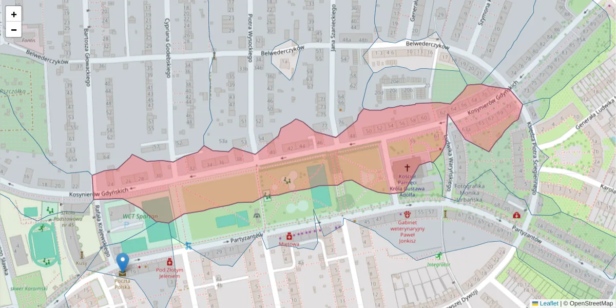 Szczegółowa mapa kodu pocztowego 51-686 z granicami, sąsiednimi kodami pocztowymi i urzędami pocztowymi