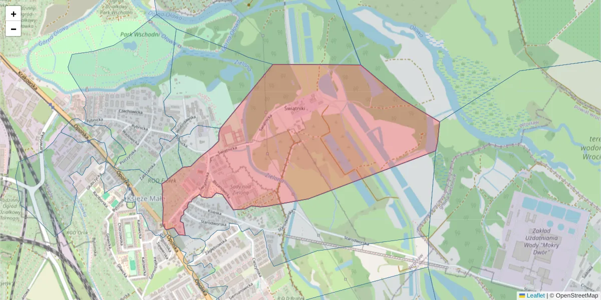 Szczegółowa mapa kodu pocztowego 52-018 z granicami, sąsiednimi kodami pocztowymi i urzędami pocztowymi