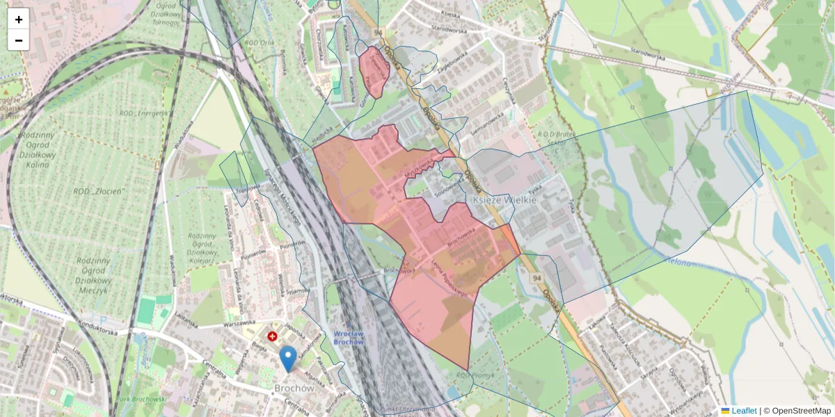 Szczegółowa mapa kodu pocztowego 52-019 z granicami, sąsiednimi kodami pocztowymi i urzędami pocztowymi
