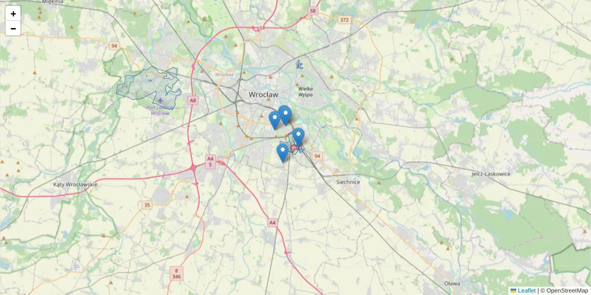 Szczegółowa mapa kodu pocztowego 52-114 z granicami, sąsiednimi kodami pocztowymi i urzędami pocztowymi