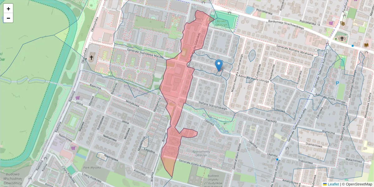 Szczegółowa mapa kodu pocztowego 52-204 z granicami, sąsiednimi kodami pocztowymi i urzędami pocztowymi