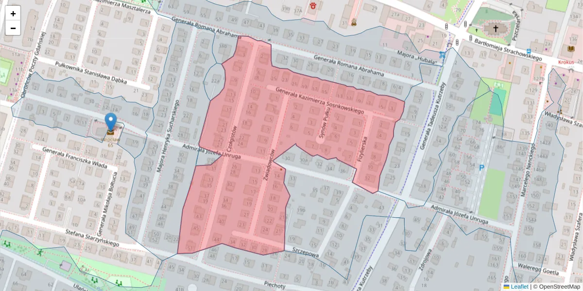 Szczegółowa mapa kodu pocztowego 52-207 z granicami, sąsiednimi kodami pocztowymi i urzędami pocztowymi