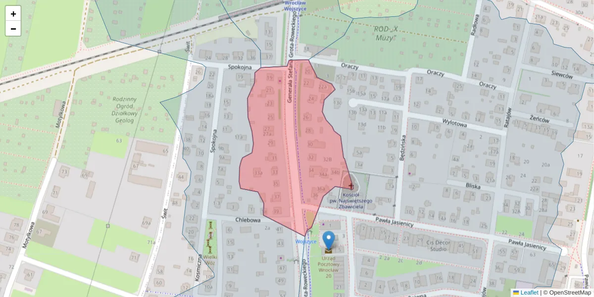 Szczegółowa mapa kodu pocztowego 52-219 z granicami, sąsiednimi kodami pocztowymi i urzędami pocztowymi