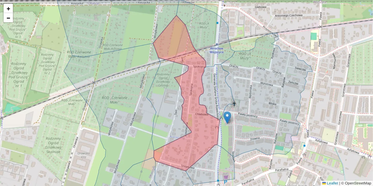 Szczegółowa mapa kodu pocztowego 52-226 z granicami, sąsiednimi kodami pocztowymi i urzędami pocztowymi