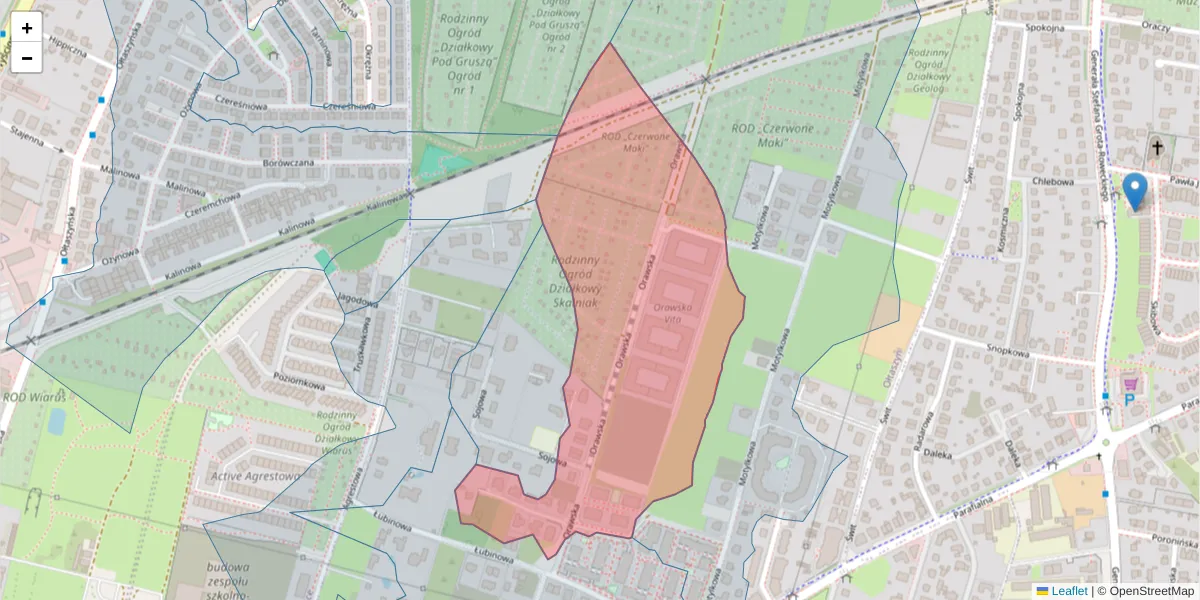 Szczegółowa mapa kodu pocztowego 52-227 z granicami, sąsiednimi kodami pocztowymi i urzędami pocztowymi
