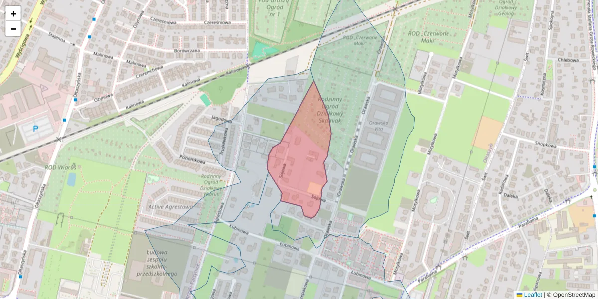 Szczegółowa mapa kodu pocztowego 52-228 z granicami, sąsiednimi kodami pocztowymi i urzędami pocztowymi