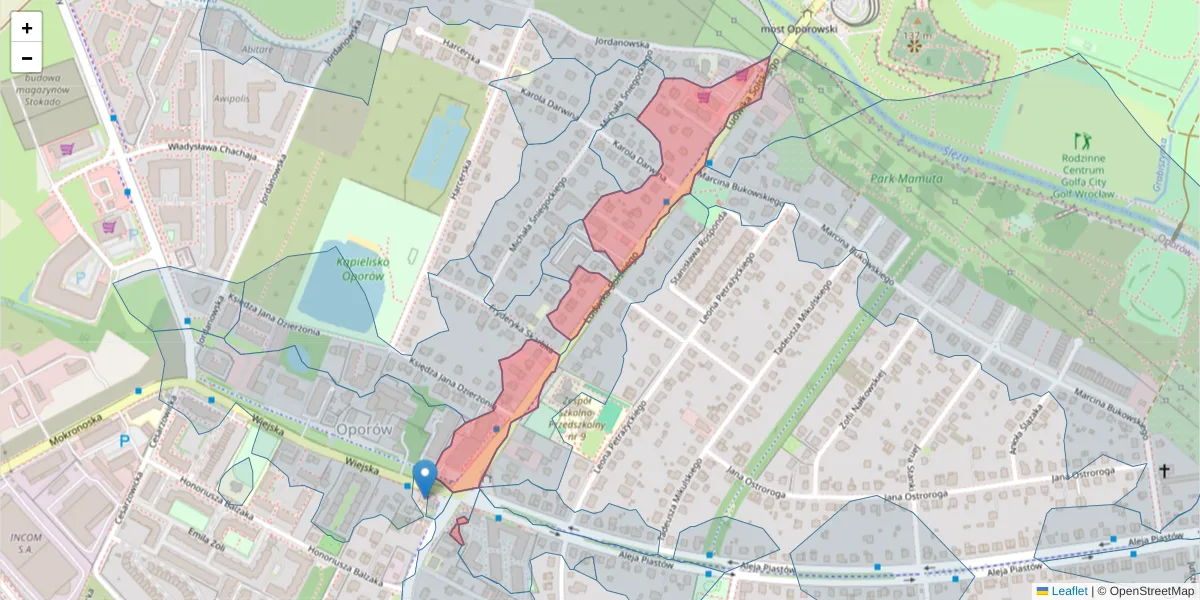 Szczegółowa mapa kodu pocztowego 52-416 z granicami, sąsiednimi kodami pocztowymi i urzędami pocztowymi