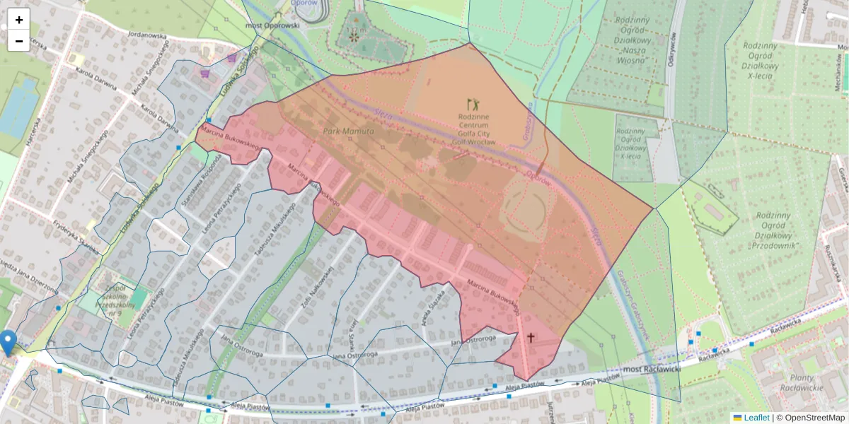 Szczegółowa mapa kodu pocztowego 52-418 z granicami, sąsiednimi kodami pocztowymi i urzędami pocztowymi