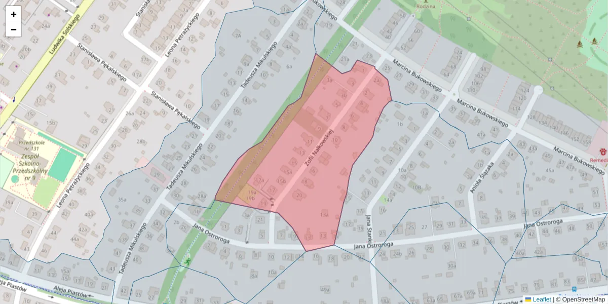 Szczegółowa mapa kodu pocztowego 52-422 z granicami, sąsiednimi kodami pocztowymi i urzędami pocztowymi
