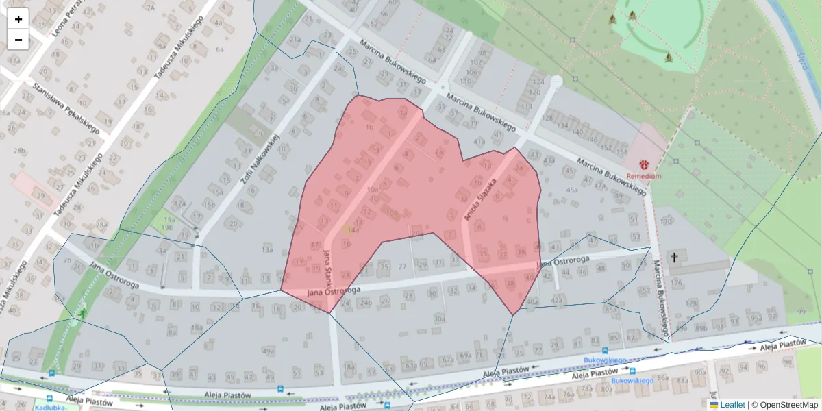 Szczegółowa mapa kodu pocztowego 52-423 z granicami, sąsiednimi kodami pocztowymi i urzędami pocztowymi