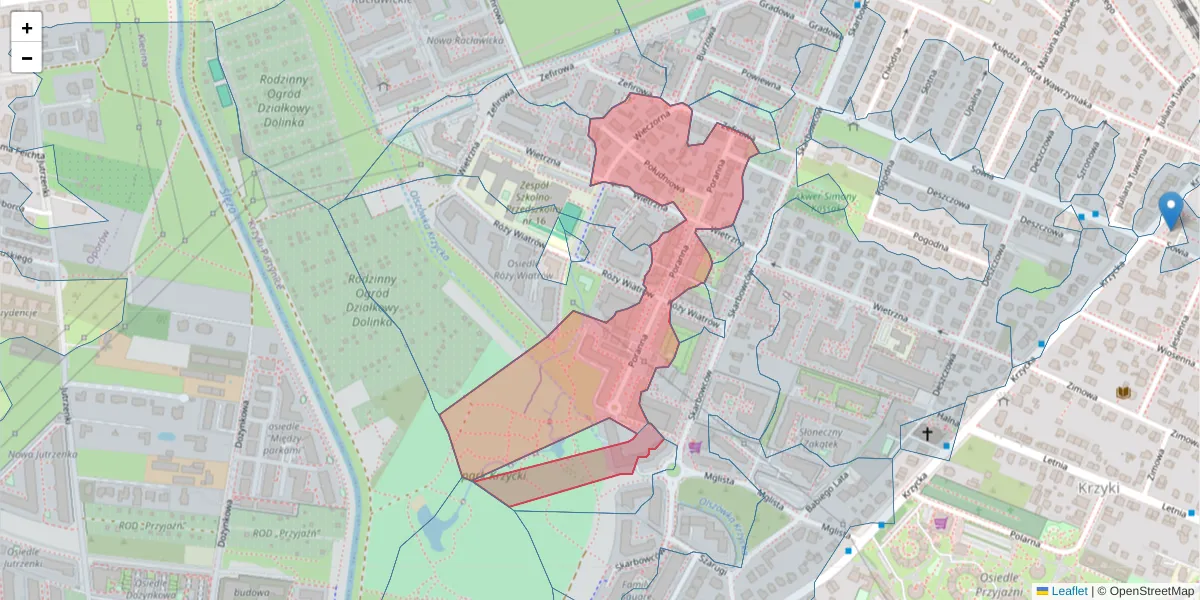 Szczegółowa mapa kodu pocztowego 53-026 z granicami, sąsiednimi kodami pocztowymi i urzędami pocztowymi