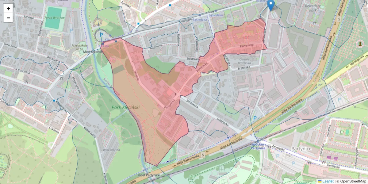Szczegółowa mapa kodu pocztowego 53-031 z granicami, sąsiednimi kodami pocztowymi i urzędami pocztowymi