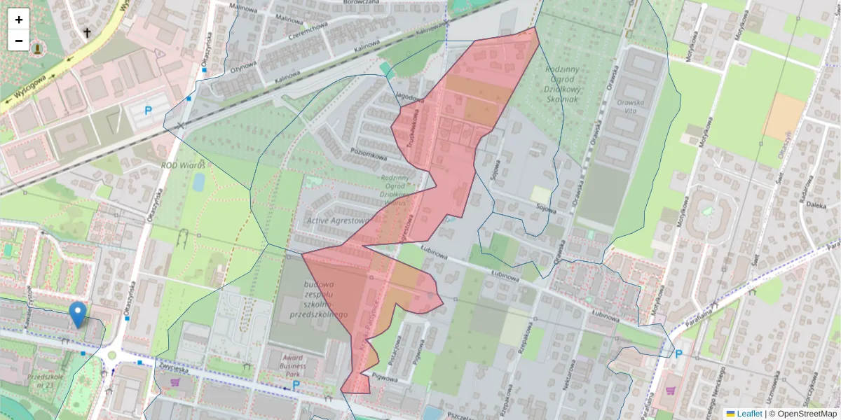 Szczegółowa mapa kodu pocztowego 53-035 z granicami, sąsiednimi kodami pocztowymi i urzędami pocztowymi