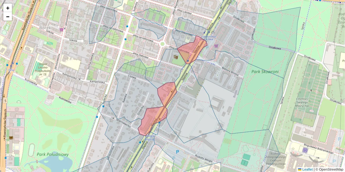 Szczegółowa mapa kodu pocztowego 53-110 z granicami, sąsiednimi kodami pocztowymi i urzędami pocztowymi