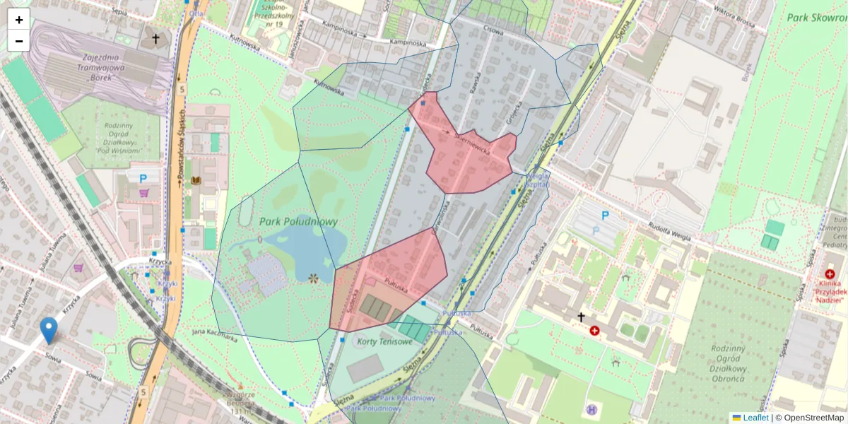 Szczegółowa mapa kodu pocztowego 53-117 z granicami, sąsiednimi kodami pocztowymi i urzędami pocztowymi