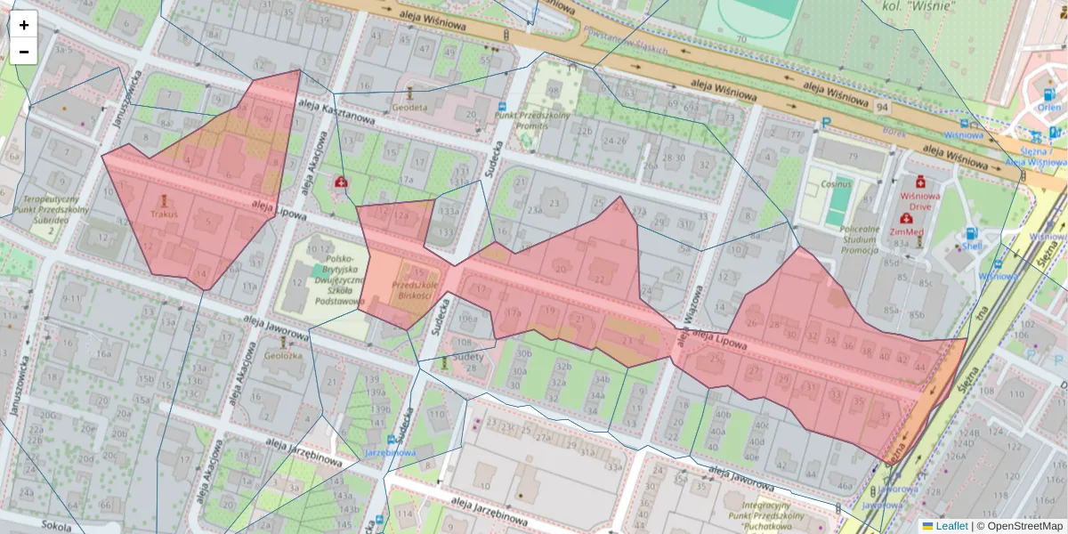 Szczegółowa mapa kodu pocztowego 53-124 z granicami, sąsiednimi kodami pocztowymi i urzędami pocztowymi