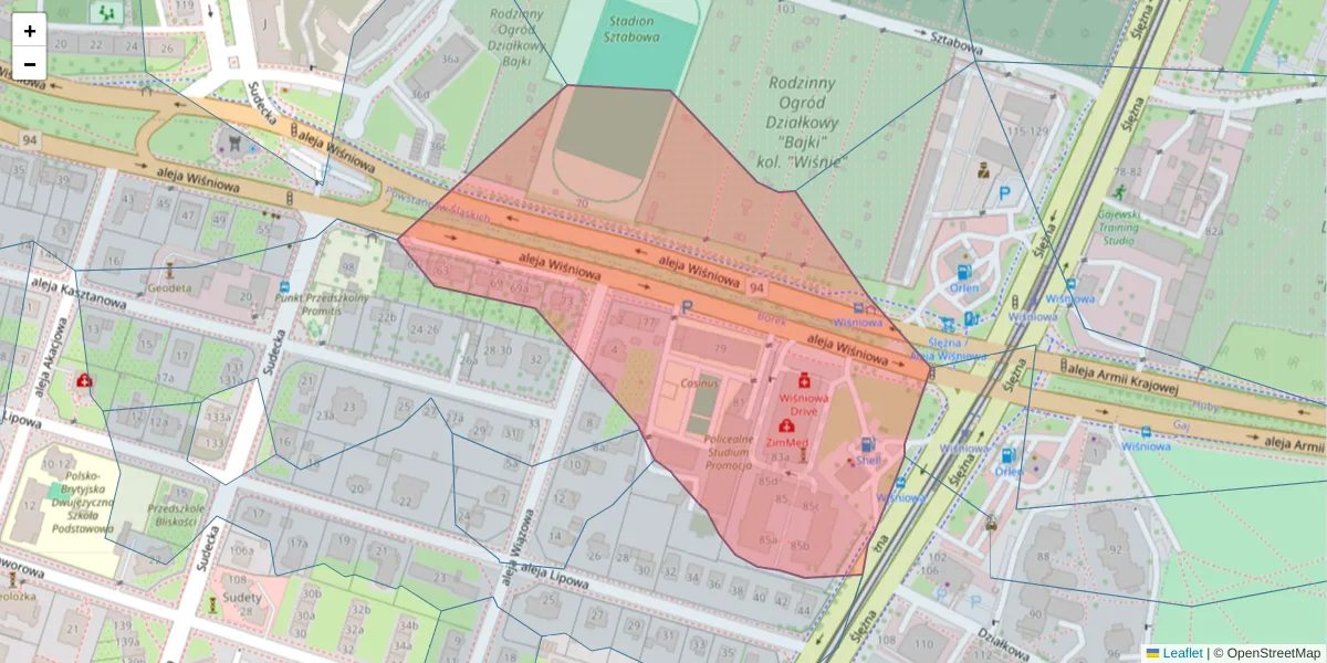Szczegółowa mapa kodu pocztowego 53-126 z granicami, sąsiednimi kodami pocztowymi i urzędami pocztowymi